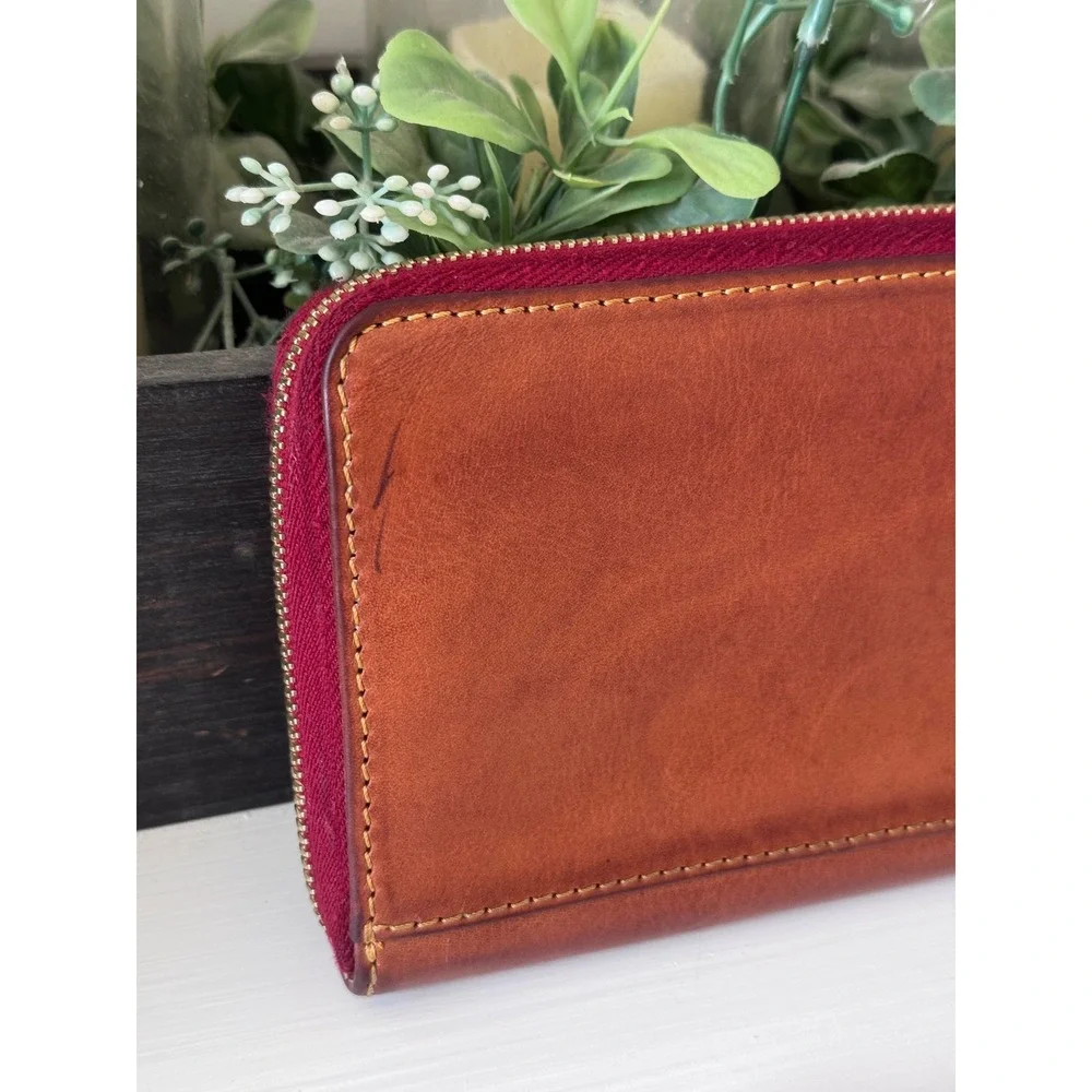 Dooney & Bourke Florentine Folded Zip Wristlet Cognac Leather Wallet